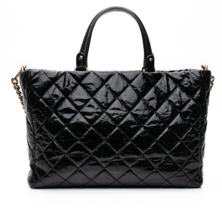 CHANEL Black Reissue Glazed Calfskin Leather Shopping Tote Bag | Studio Nafay