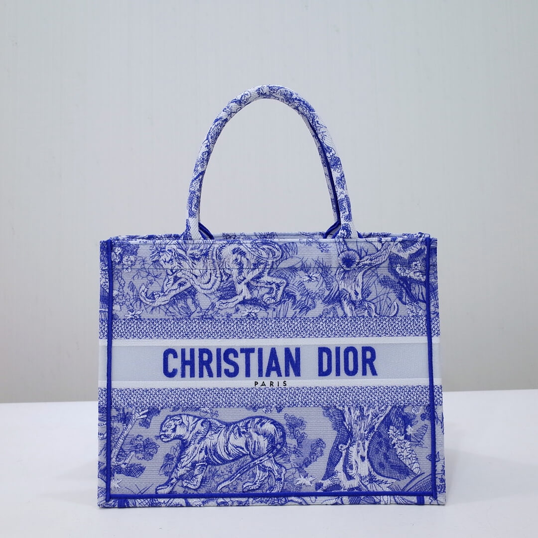 Book Tote big size 36.5cm 41.5cm Oblique Embroidery blue-5