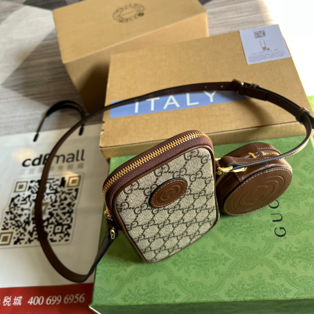MINI BAG 17 IN Brown Calfskin AND Beige Canvas