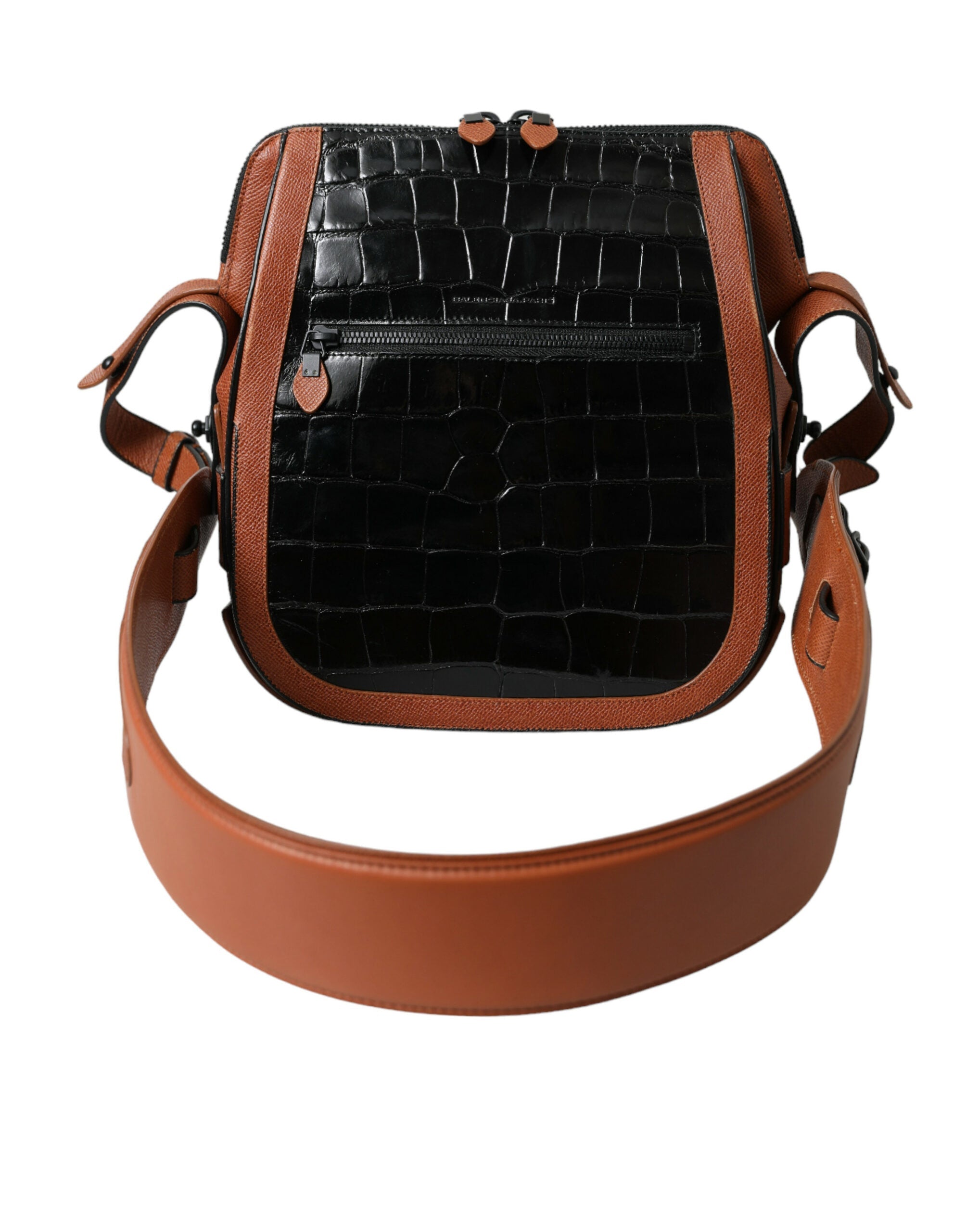 Balenciaga Black Brown Exotic Skin Leather Vertical Crossbody Purse…