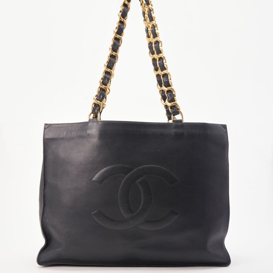 Chanel Black Leather Tote Bag with Chunky Gold Hardware | Studio Nafay