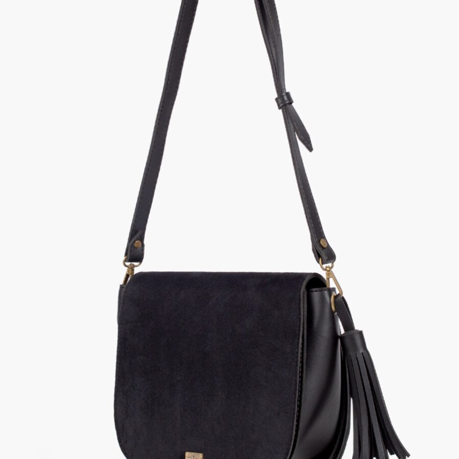 Black suede foldover saddle bag | Studio Nafay