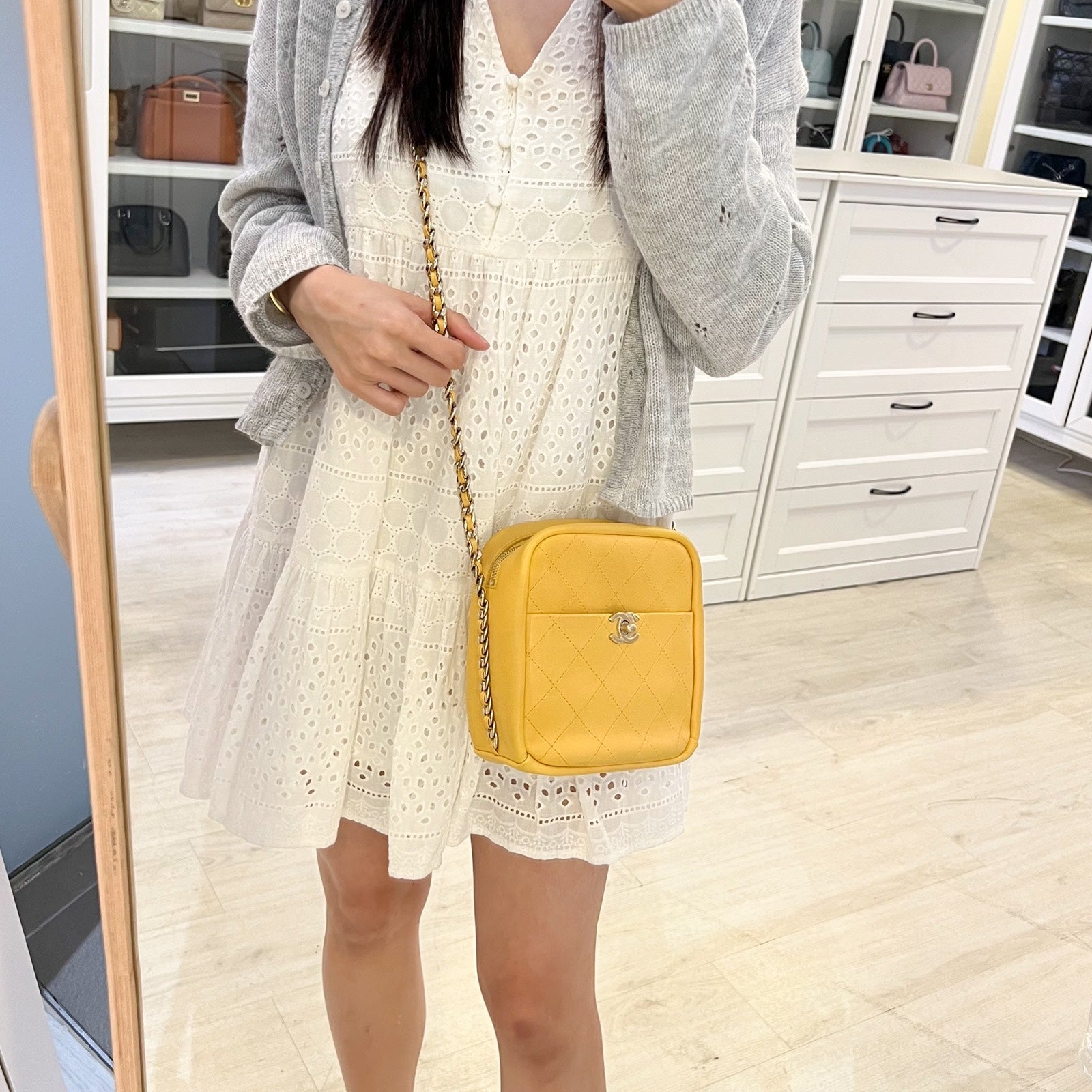 Chanel 19C Casual Trip North South Camera Bag In Yellow Stiff Lambs…