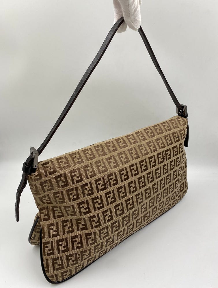 Fendi Zucchino Double Flap Bag In Classic Zucchino Beige Brown Canvas