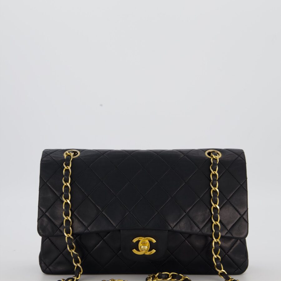 *HOT* Chanel Medium Classic Double Flap Bag in Black Lambskin Leather with 24K Gold Hardware | Studio Nafay
