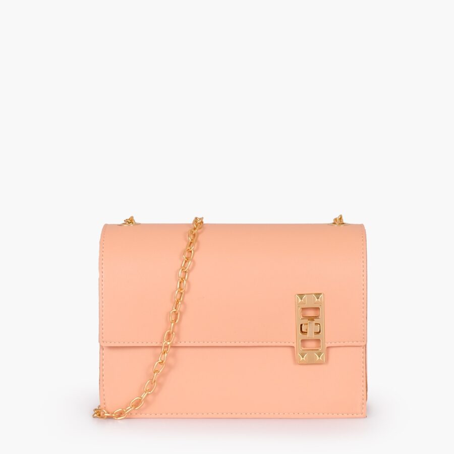 Peach chain shoulder bag with twist lock | Studio Nafay