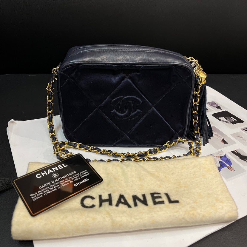 Chanel Black Silk Satin Small Camera Crossbody Bag | Studio Nafay