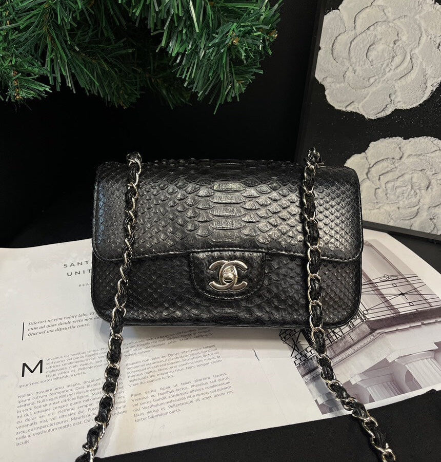 Chanel Black Snakeskin Large Mini Crossbody Bag | Studio Nafay